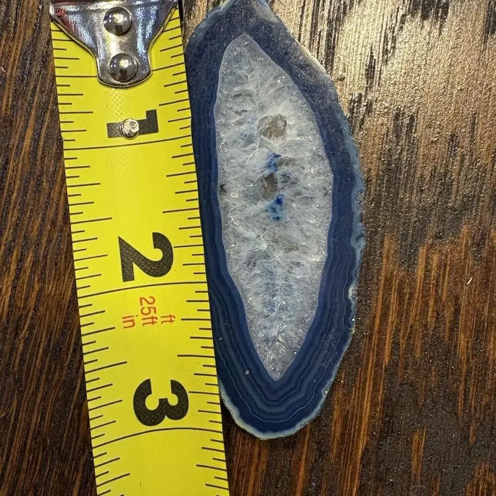 Vintage Blue Dyed Agate Slice Magnet Quartz Druzy Crystal 4” Geode